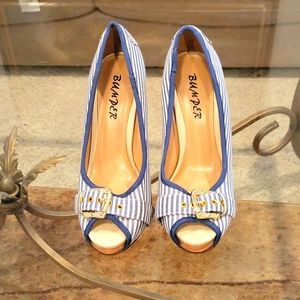 Bumper Blue Penstripe heels size 6.5